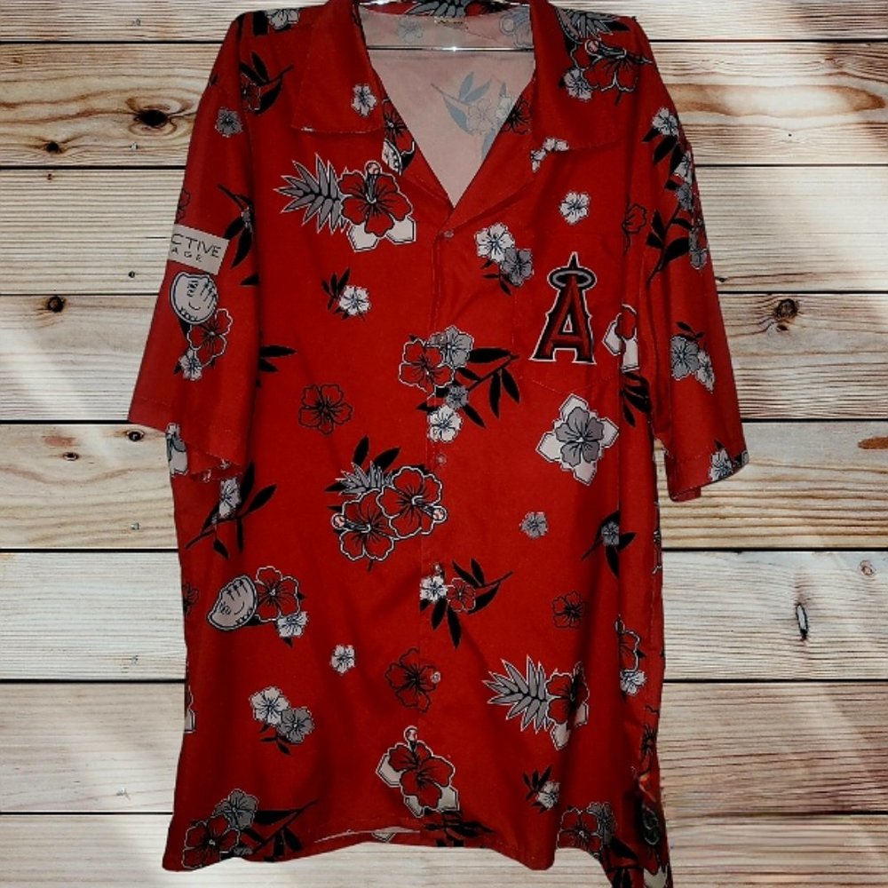 Los Angeles Angels Mens Hawaiian Shirt Floral Print MLB Red "One Size Fits Most"